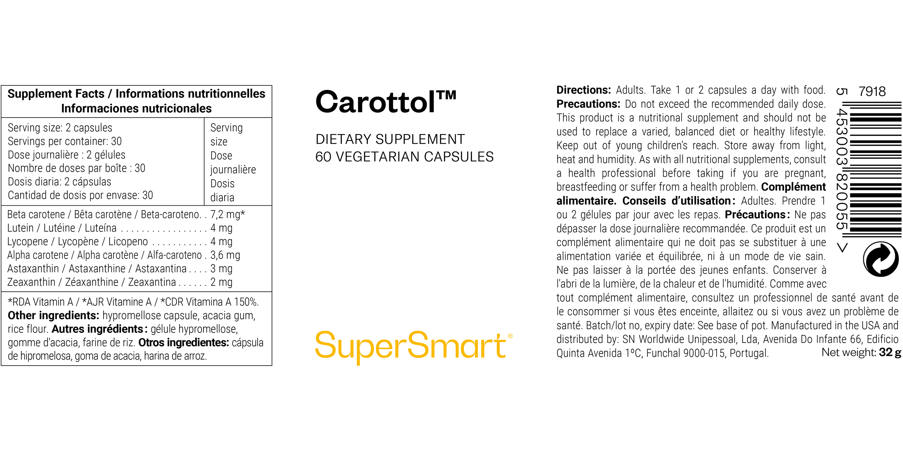 Complément alimentaire de bêta-carotènes Carottol™
