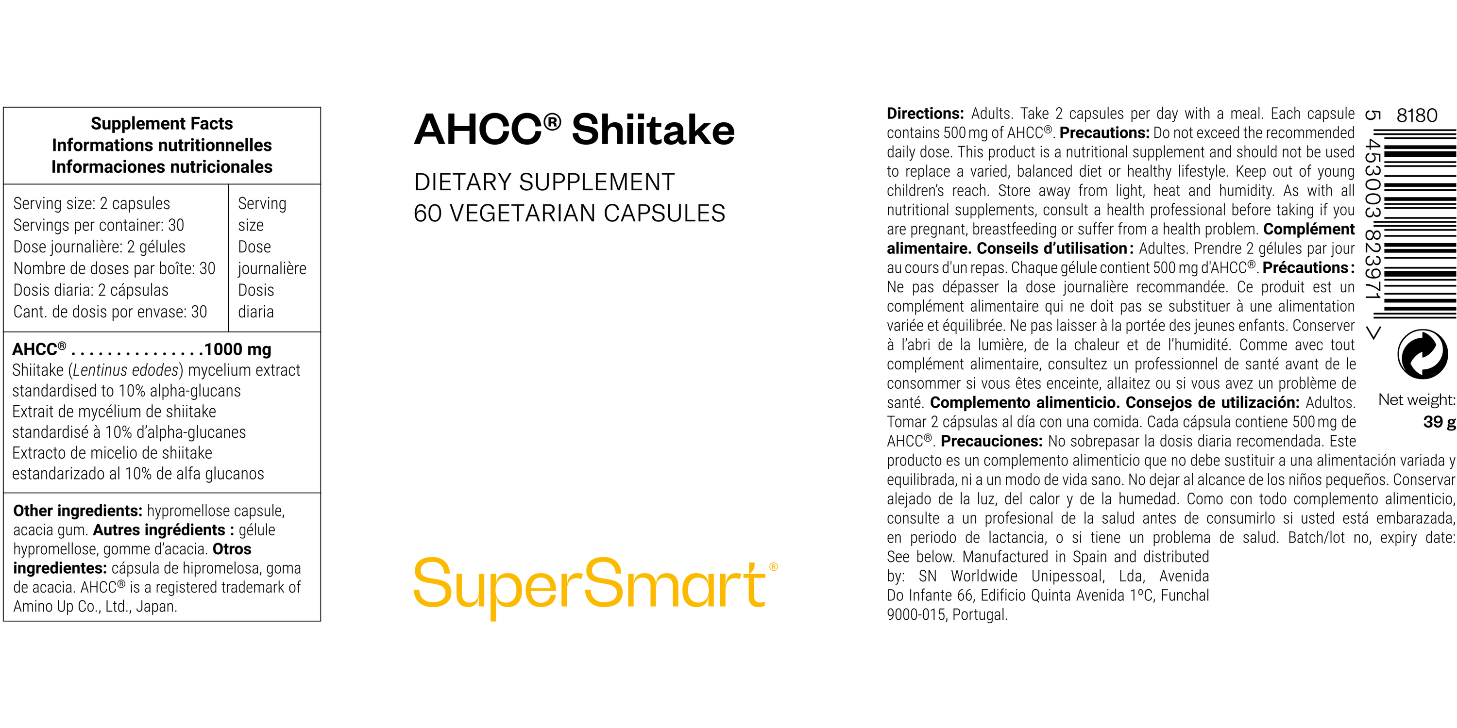 Complément alimentaire d'AHCC composé de champignon shiitake