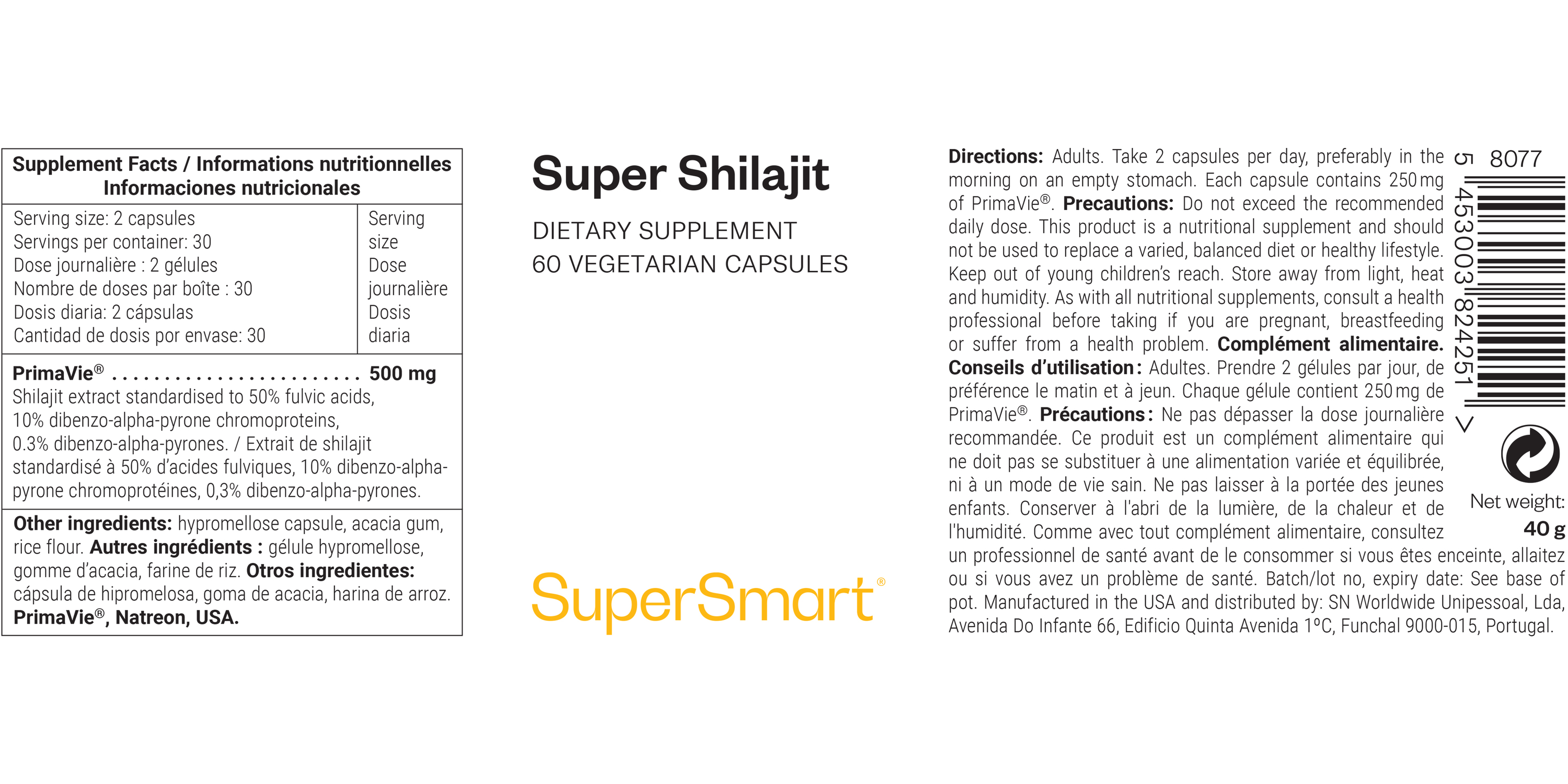 Complemento alimenticio tonificante de Shilajit