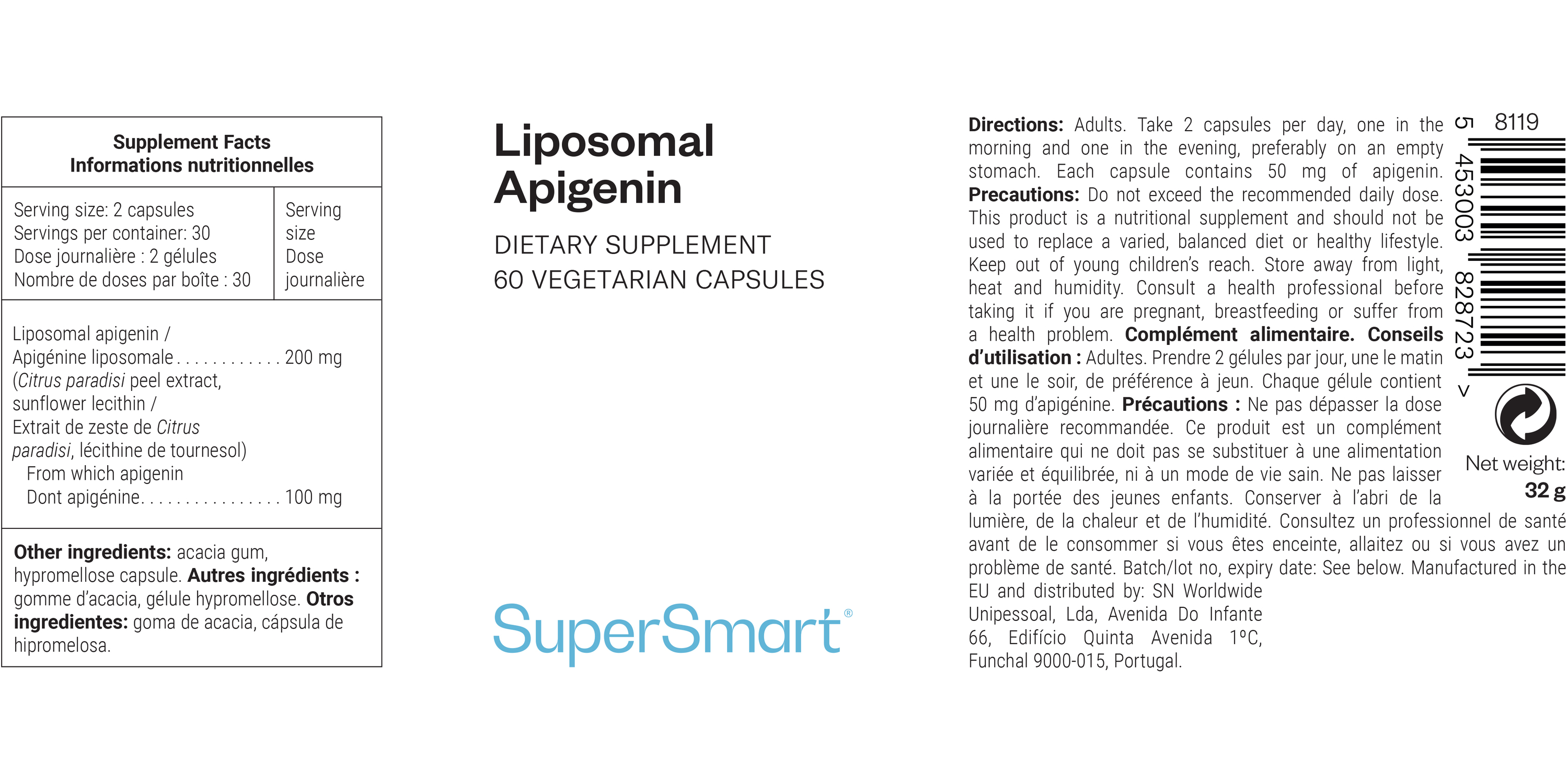 Complemento alimenticio de apigenina liposomal